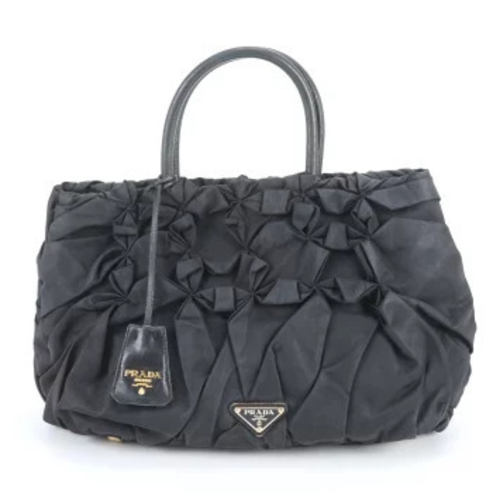 Prada Tessuto Gathered Triangle Leather Shoulder Tote Bag Blue Gray